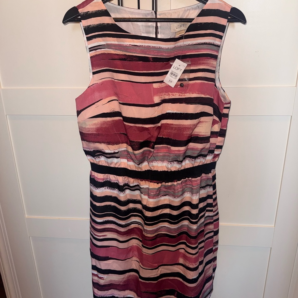 LOFT Multistripe Sleeveless Midi Dress in Pink and Black